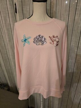 Philosophy Pale Pink Long Sleeve Sweatshirt with Sequin Sea Motifs